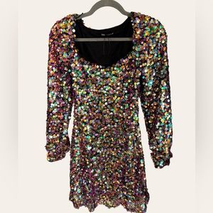 Zara Long Sleeve Sequin Mini Dress Small